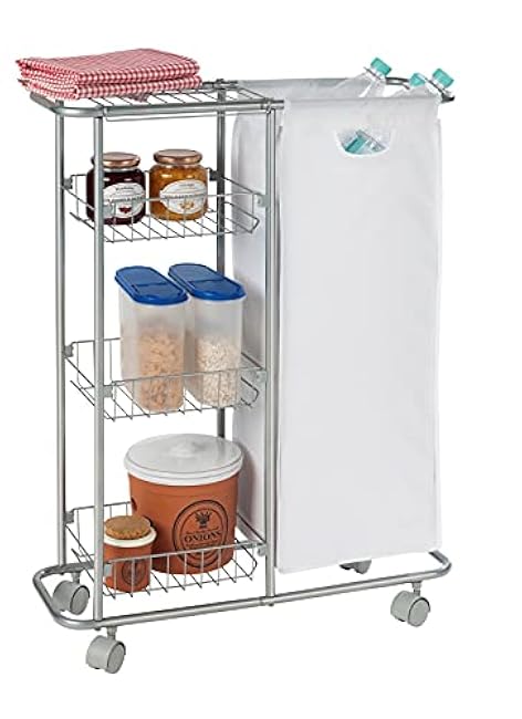 WENKO 3 Tier Rolling Cart with Removable Storage Bag, Utility Cart Made of Steel, Rolling Storage Cart in Grey, Bathroom, Kitchen Organizer, Capacity 7.4 Gal, 7.9 x 22.8 x 31.5 inch-m7RTN3Qa