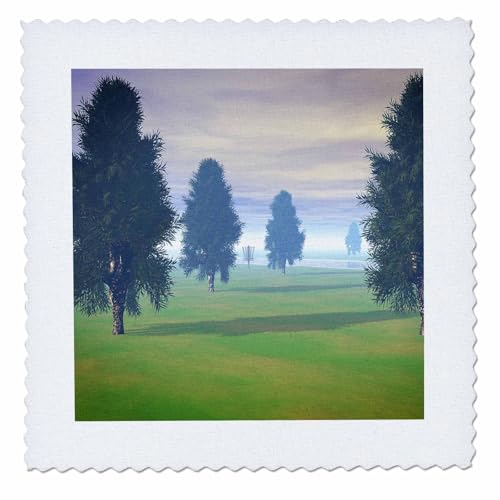 22x22 inch Quilt Square - Fairway to Seven - Distant disc Golf Basket in Trees on Seventh Fairway Disc Golf