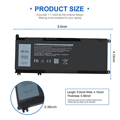 Image of 56Wh 33YDH Laptop Battery for Dell Inspiron 17 7000 Series 7779 7778 7786 7773 2-in-1 15 7577 G3 3579 3779 G5 5587 G7 7588 Latitude 13 3380 14 3490 3590 3580 3400 3500 451-BCDM PVHT1 P30E 81PF3 081PF3
