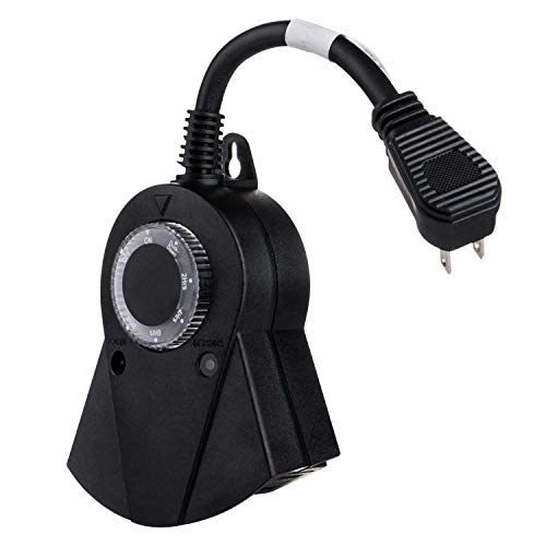 Minetom Outdoor Light Plug-In Timer, Heavy Duty Mechanical Timer Switch, 3 Grounded Electrical Outlets For Christmas Lighting Outdoor And Indoor, Ul Listed, Black, 13 Amp #TOP3