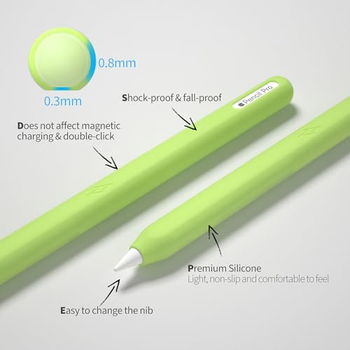 Image of Ultra-Thin Protective Pencil Cover for Apple Pencil Pro & 2nd Gen, Compatible with Apple Pencil Pro 2024 & 2nd Gen, Silicone Case Sleeve, Glow Green
