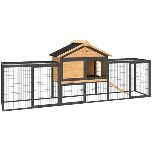 PawHut Rabbit Hutch Outdoor, 85' Large Wooden Bunny...