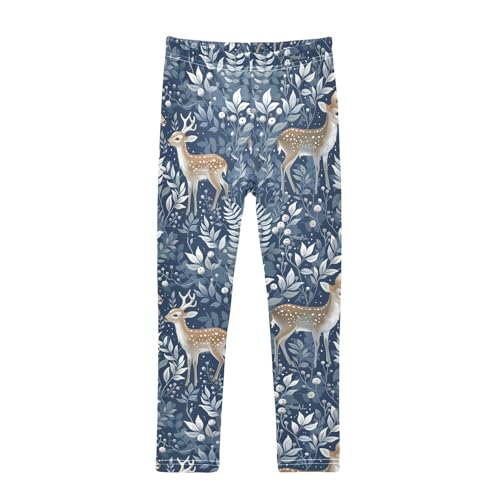 Tropical Deer Blue 1 Girls Leggings Athletic Pants Tights Stretch Bottom