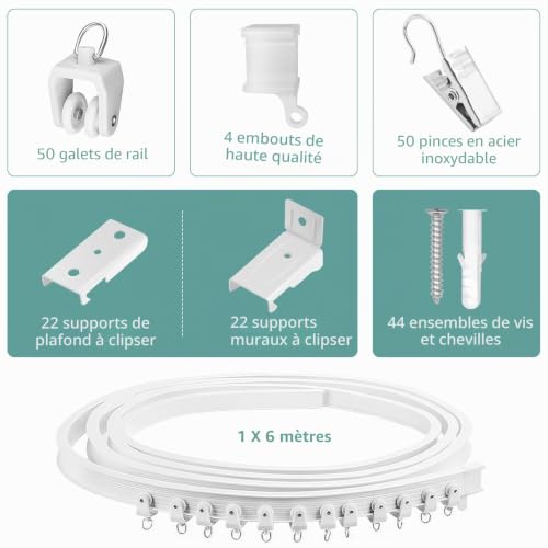 Rail de rideau de plafond pliable flexible incurvé blanc 6m robuste - 3