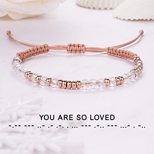 Btysun Morse Code Bracelets for Women Christmas Gift Stocking Stuffers for Teens Pink Braided Bracelets Inspirational Best Friend Birthday Gifts for Her High School Graduation Gifts for Her 2025 Mom Bracelet Jewelry
