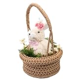 Cartanfill-Easter Bunny Basket Decoration with Flowers, Woven Jute Basket with...