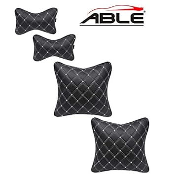 Able Elite Kit Comphy Pillow Square Cushion and Neckrest Necksupporters Black & Silver for BMW-3 SERIES-328I Set of 4 Pcs