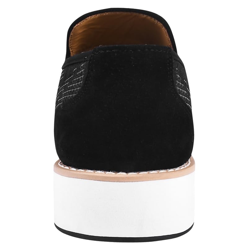 Image of LIBERTYZENO Mens Tuxedo Canvas Textile and Suede Leather Noble Loafers and Slip On Wedding Party Shoes for Easter Gift