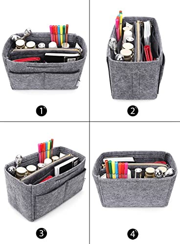 Image of Felt Purse Insert Handbag Organizer Bag in Bag Organizer with zipper Bag Tote Shaper for Speedy Neverfull 8021 Gray M