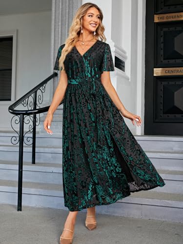 Image of BerryGo Women's Velvet V Neck Wrap Semi Formal Dress Cocktail Party Maxi Dress for Wedding Guest