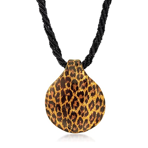 Ross-Simons Italian Leopard-Print Murano Glass Pendant Necklace With 18kt Gold Over Sterling