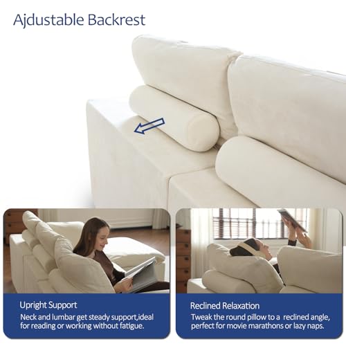 Image of 140 inch Cloud Sectional Couches for Living Room, Boneless U Shaped Couch | Convertible L Shaped Sofa Bed with Ottoman, No Assembly, 6 Seater Modular Sectional Sofa, Warm White
