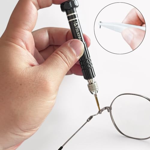Image of PTSLKHN Eye Glass Repairing Kit, S2 Steel Screwdriver with 15 Types of Screws, Precision Eyeglass Repair Tool Set (Black2in1-screws)