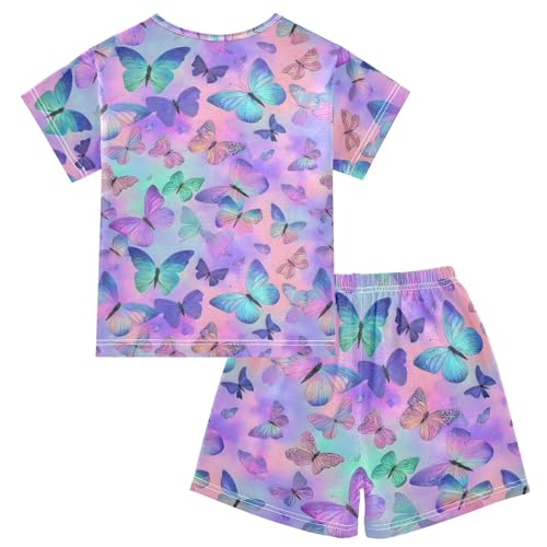 Pajama Sets Butterfly Pattern Short Sleeve Summer Sleepwear 2 Piece Pjs2
