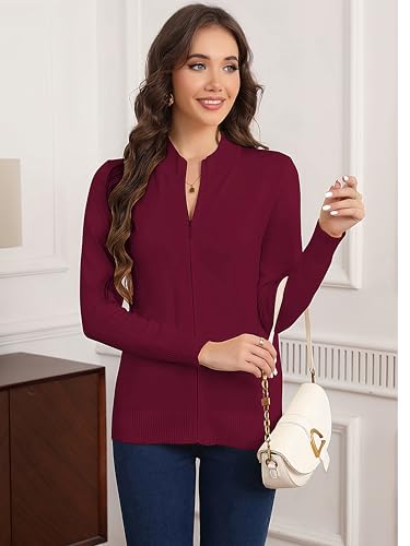 Image of Women's Long Sleeve Zipper Sweater Knit Cardigan Sweater Lightweight Zipper Sweatshirt Casual Jacket