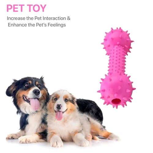 Image of Durable Chew Toy Dumbbell for Dogs and Cats - Durable Soft Natural Rubber Squeaky Spiky Dumbbell |Dental Teething Cleaning Chew Toy(Pink)