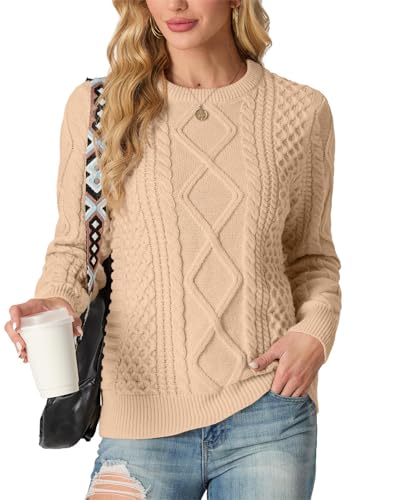 Image of GRECERELLE 2026 Womens Fall Winter Long Sleeve Casual Pullover Sweater Tops | Crewneck, Cable Knit, Chunky, Vintage Style, Anti-static(XS-2XL)