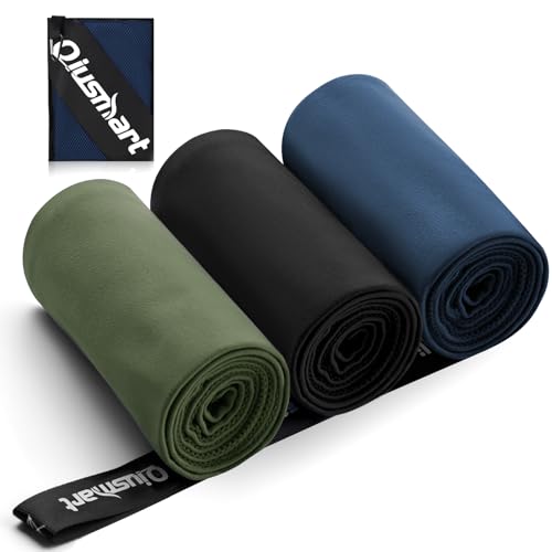 Mikrofaser Handtuch 3er Set (50*100cm): Schnelltrocknend & Kompakte Microfaser Sporthandtuch, für Reisehandtuch, Badetuch, Fitness, Strandtuch und Sport Handtücher (Marineblau + Schwarz + Armeegrün)