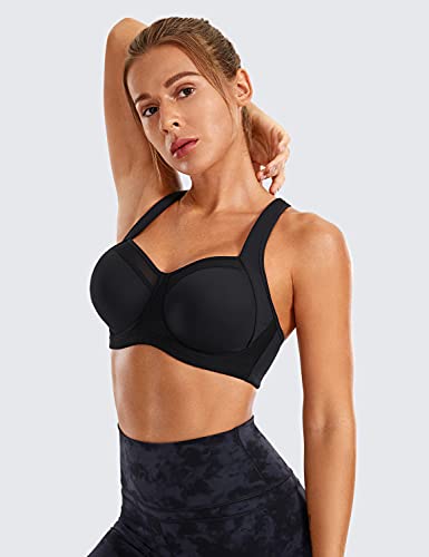 Syrokan High Impact Sports Bras For Women High Support No Uniboob Underwire Adjustable Racerback Bra Black 34C thumb #1