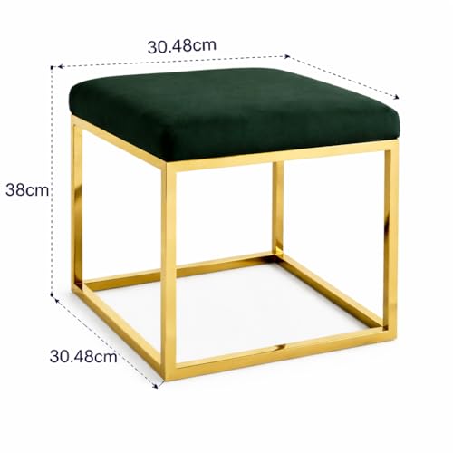 Image of Square Metal Ottoman /Sitting Stool /Living Room Furniture /Office, Velvet Footstool /Footrest Pouffes Home Decor (Set of 2 Green) - 30.48 Cm, 38 Cm