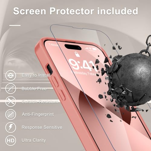 Image of YENAPOON for iPhone 15 Case, iPhone 14 /13 Case, Matte Magnetic Phone Cover [with 1 Screen Protector] [Support for MagSafe] [Shockproof Military Grade Protection] Translucent Frosted Back, Pink
