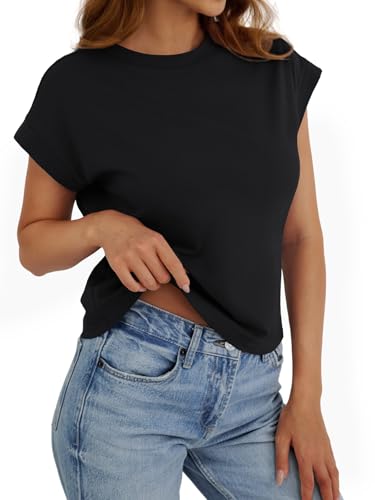 Womens Crop Tops Cap Sleeve T Shirts Cotton Crewneck Loose Fit Trendy Short Sleeve Tops for Women 2026 - image 3