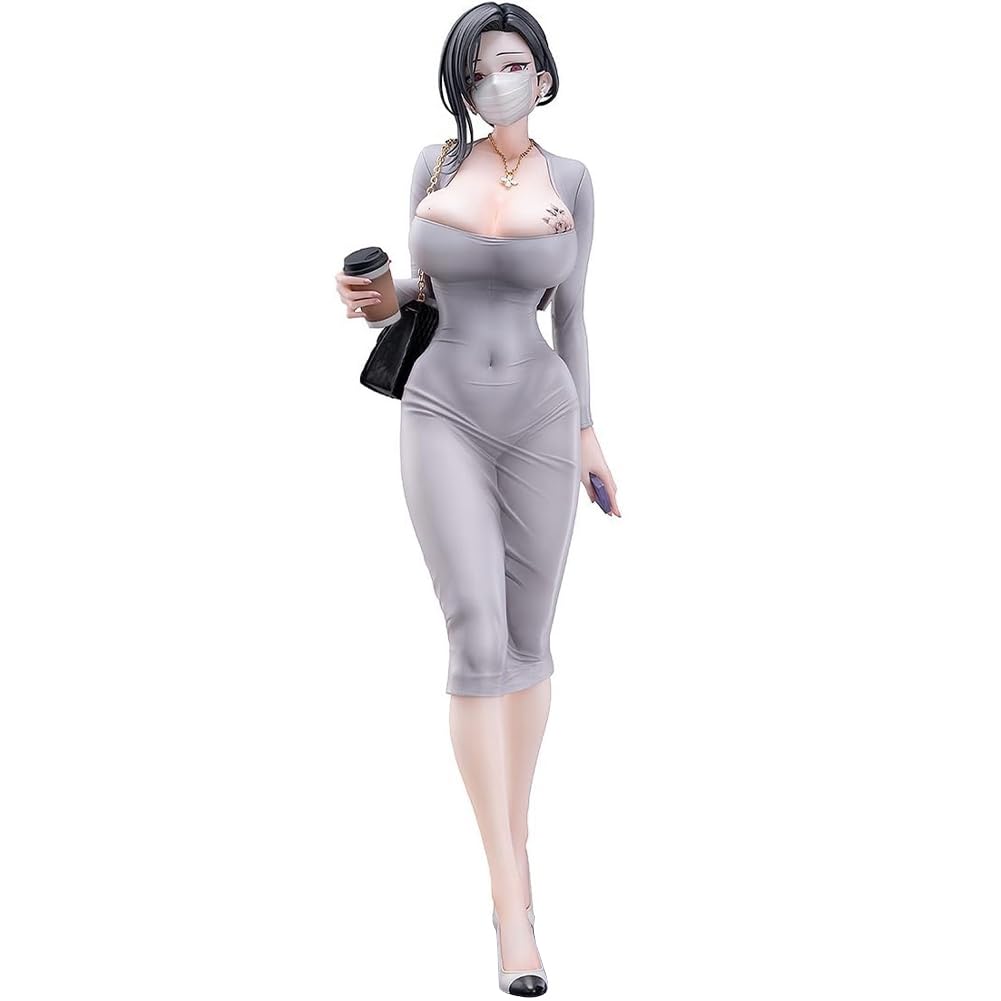 Xinchangda Dongtan Style Figure Anime Illustration Original Painting Figurine Statue Mask Girl Ivy Action Figure Model, Long Grey Dress Walking Position Sculpture Decoration Collectible Gift 22CM