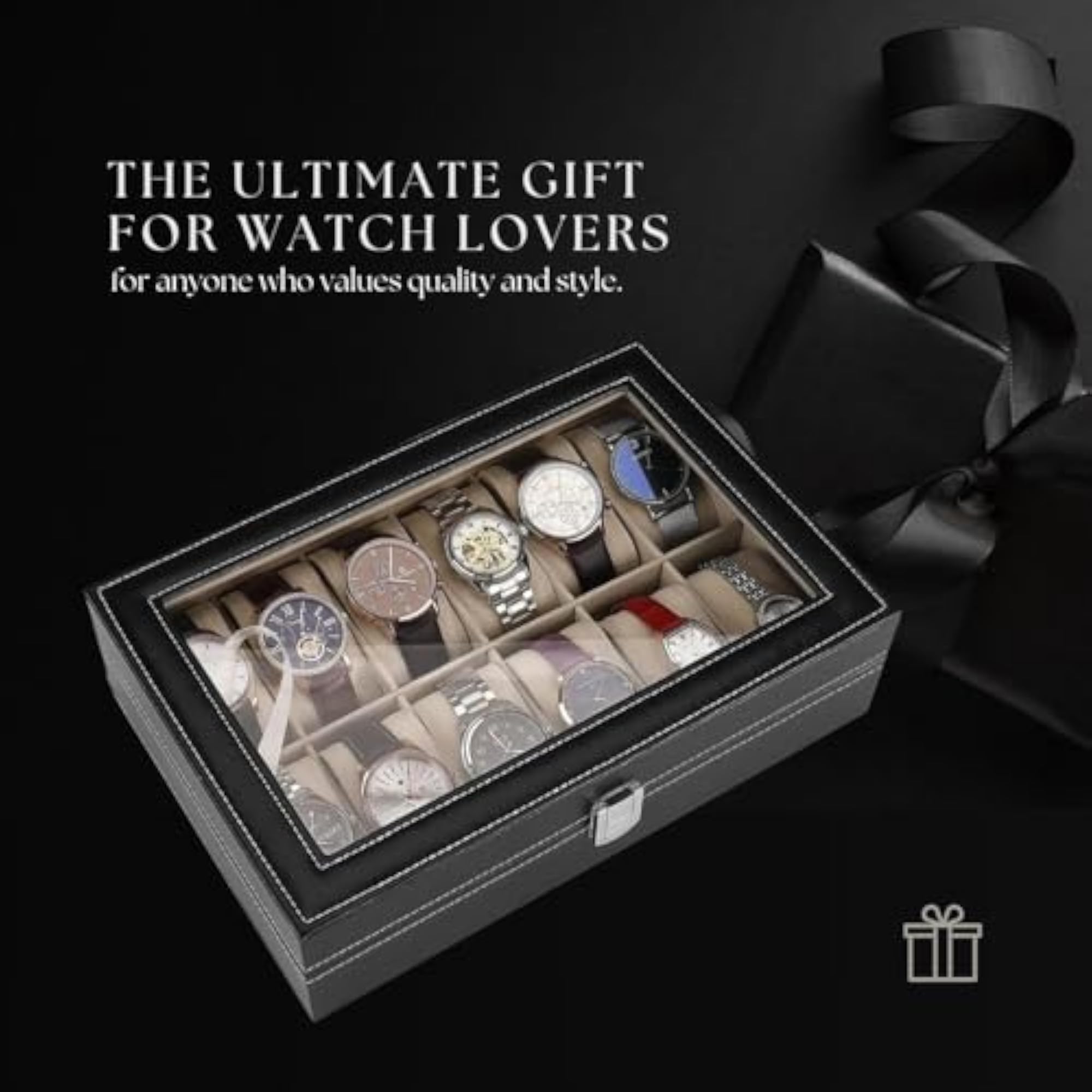 12 Slot PU Leather Watch Box Organizer