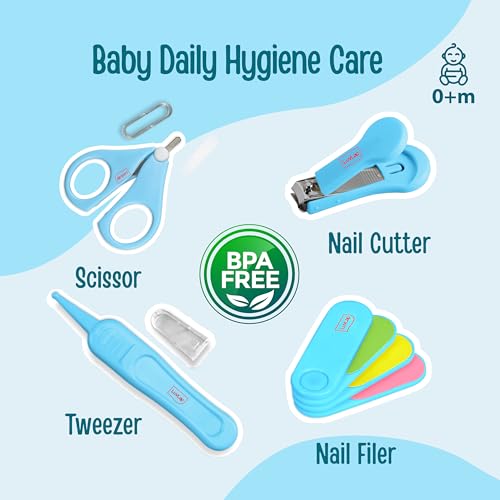 Image of LuvLap Baby 4in1 Nail Grooming Set, Scissor, Clipper, Tweezer & Filer, Baby Grooming Kit, Baby Nail Scissor, Grooming Kit for New Born Baby, Baby Nail Cutter, New Born Grooming Kit, 4pcs, Blue, 0m+