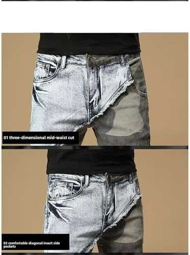 Men Retro Slim Pencil Pants Distressed Patchwork Wrinkle Jeans3