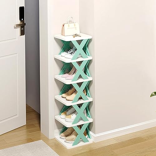 Zapatero con 6 compartimentos, Zapatero Estrecho de 5 Niveleszapatero de Plástico, Estantería para Almacenamiento de Zapatos, Estante Ligero para Zapatos, para Pasillo, Salón, Dormitorio, Azul