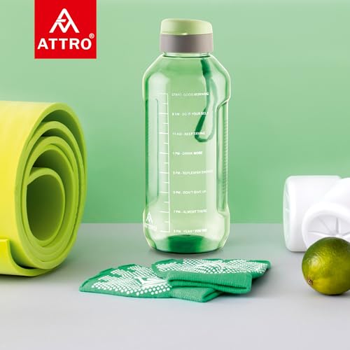 Image of ATTRO Ultra Pro Motivational 1.5-Liter BPA-Free Water Bottle with Leak-Proof Flip-Top Cap, Nylon Strap and Stylish Color for Daily Hydration- Mint Green-Set Of 2
