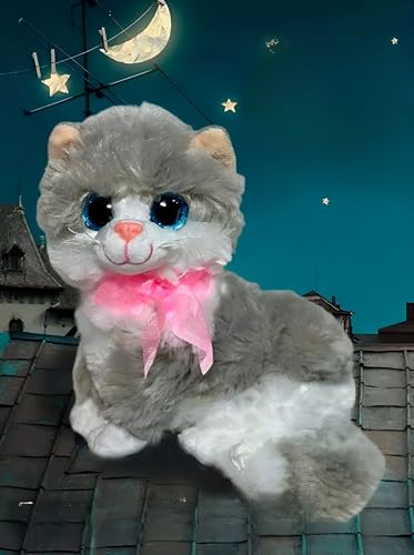 Image of Tickles Grey Cute Little Kitten Glitter Eye Soft Toy Soft Stuffed Plush Animal Toy for Kids (Color:Grey & White Size: 28 cm)