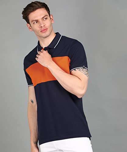 Image of Urbano Fashion Men's Colour-Block Slim Fit Half Sleeve Cotton Polo T-Shirt