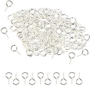 HUIHUIBAO100 Pieces Small Screw Eyes Pin Hook for Jewelry for Jewelry Making Findings DIY Crafts, 5 x 10mm(Silver)