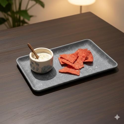 Image of Serving Platter | Melamine Snack Platter | Multi-Purpose Kitchen Serving Platter | Versatile Chip and Dip Tray for Snacks, Starters & Desserts | Lightweight & Dishwasher Safe | Set of 2 (GREY-R)