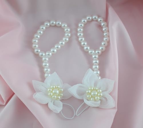 Infant Barefoot Sandals Shoes Newborn Pearl Baby Beaded Foot Bands Jewelry Baby Girl Foot Flowers Kids Beach Sandal Anklet3