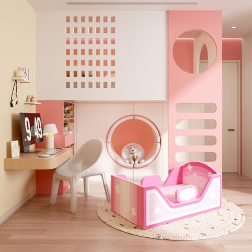 Image of weeonekids Toddler Bed, Child Bed for Kids with Extra Safty Broad, Standard Crib Size Toddler Bed, Certified Fabric Toddler Beds,Toddler Flood Bed (Rainbow Pink)