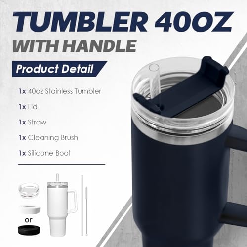 Image of SANDJEST Stainless Steel Insulated Tumbler with Handle 40oz With Lid and Straw, Coffee Travel Cup for Men Women Friends Family, Gifts for Christmas Birthday (Navy)