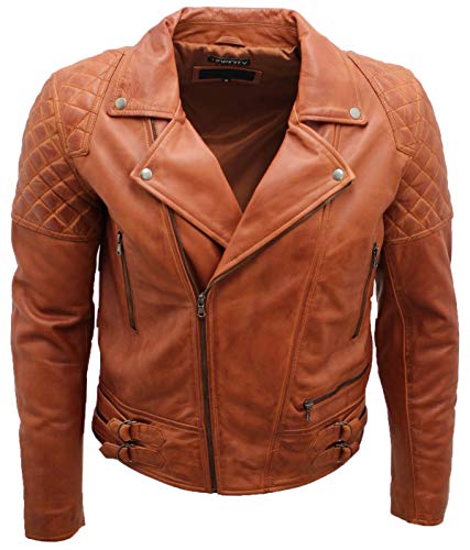 Infinity Leather Herren Retro Brando Gesteppte Bräunen Leder Bikerjacke XL Cover