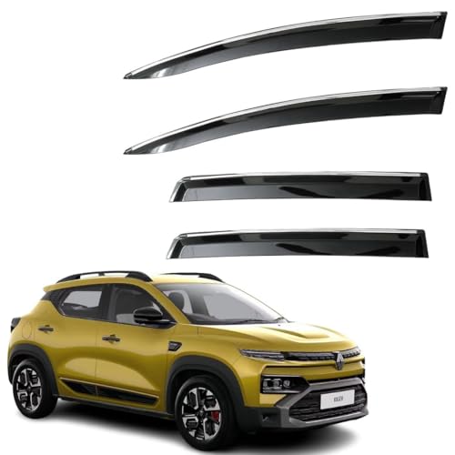 Image of CAR SAAZ Unbreakable Chrome Smoke Door Visor for Kiger (2025-Present) | Premium Sun, Rain Wind Deflector Chrome Strip Side Door Rain Visor - Set of 4 Pcs