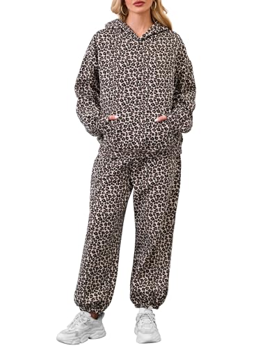 Camo Sweatsuits for Women Set 2 Piece Camo Hoodies Maple Leaf Print Oversized Sweatshirt Lounge Sets Fall Outfits