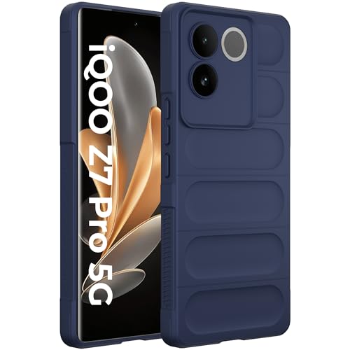 Image of A rtistque Liquid Silicone Stripes Back Cover Case for iQOO Z7 Pro 5G / Vivo T2 Pro 5G | with Camera Protection | with Inner Fabric | Anti Slip Grip | AirBag Case - Blue