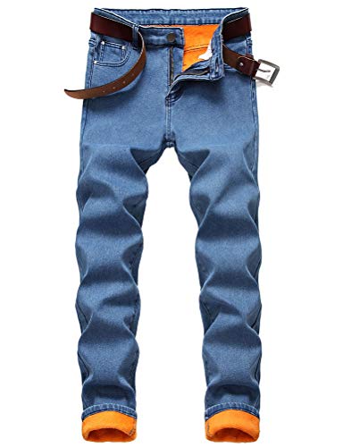 Ylingjun Mens Warm Sherpa Lined Biker Jeans Stretch Slim Fit Fleece Denim Pants