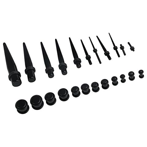 ROSENICE 23 Stück Ohrdehner Set Taper Dehnstab Set Piercing Schmuck (Schwarz) Cover