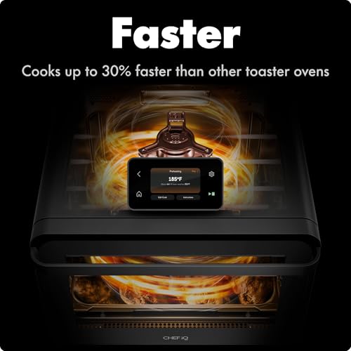 CHEF iQ MiniOven Smart Toaster Oven Air Fryer Combo, 11-in-1 Countertop Convection Oven, Bake, Broil, Air Fry, Broil, Dehydrate, 1750W, 25 Qt Capacity, Fast Cooking with Touchscreen Controls – Black