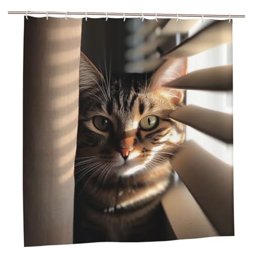Rideau de douche imperméable chat avec crochets et doublure de douche pour baignoire - 4