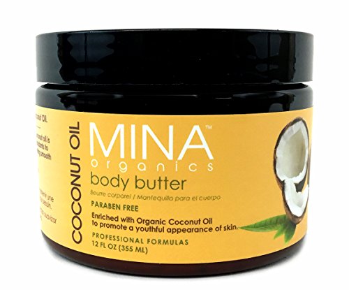 Coconut Oil Body Butter 12 ounce Jar (Paraben FREE) by Mina Organics. Factory
