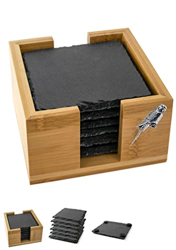 Budgerigar B41 - Sottobicchieri quadrati in ardesia con motivo in peltro