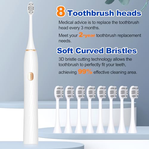 FXQQZZ Electric Toothbrush for Adults and Kids, with Tongue Scraper and Travel Case, 8 Brush Head, Smart Timer & 4 Modes Rechargeable Toothbrush, 42000 VPM Deep Clean, One Charge Last 90 Days - White — view 6